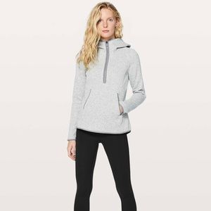 EUC Lululemon Fleece and Thank You Hoodie in Heathered White/ Battleship